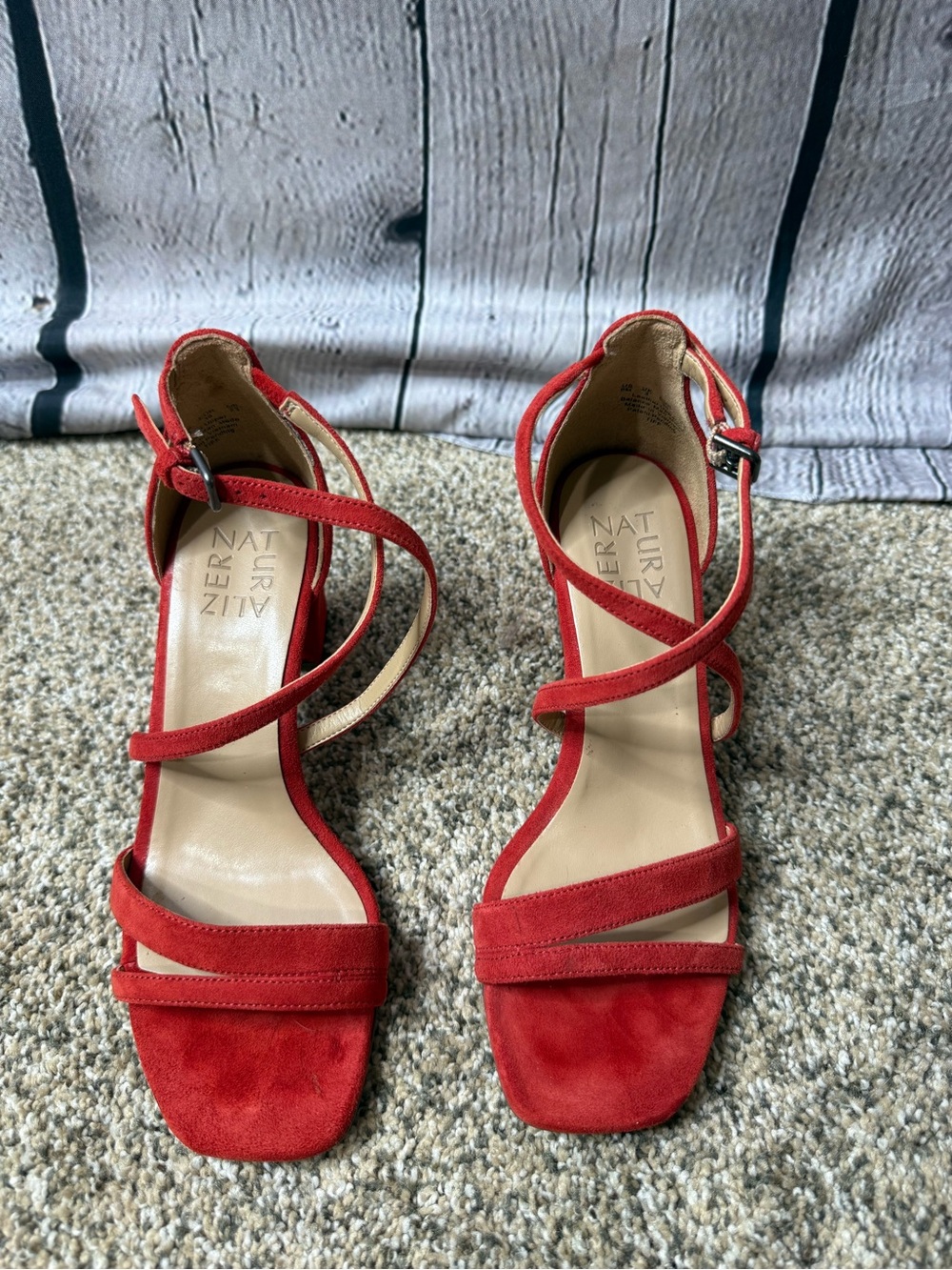 Naturalizer Red tiff Suede Strappy Heels with Ankle Buckle